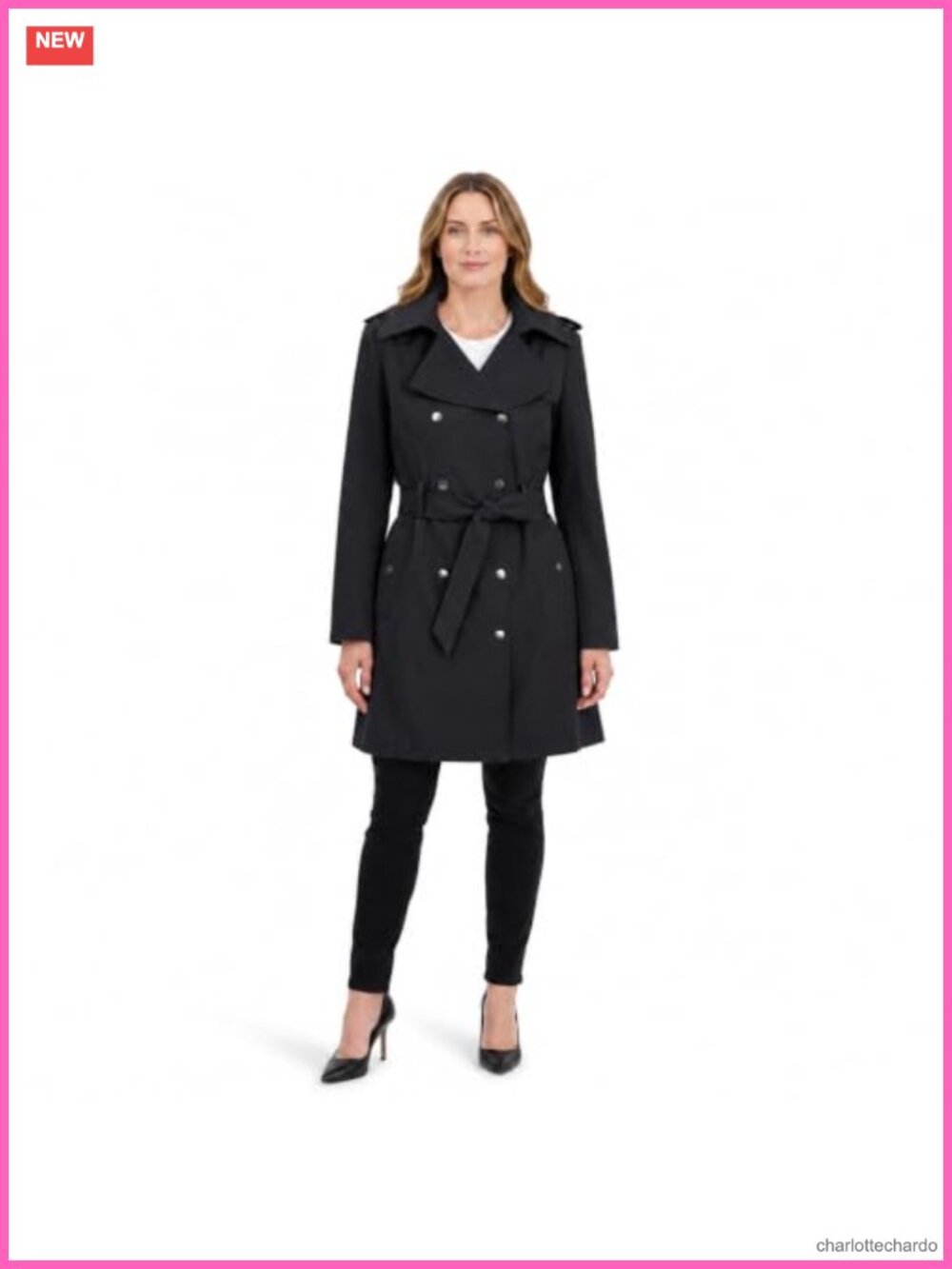 Double Breasted Trench Coat with Detachable Hood & Belt Water-Resistant
